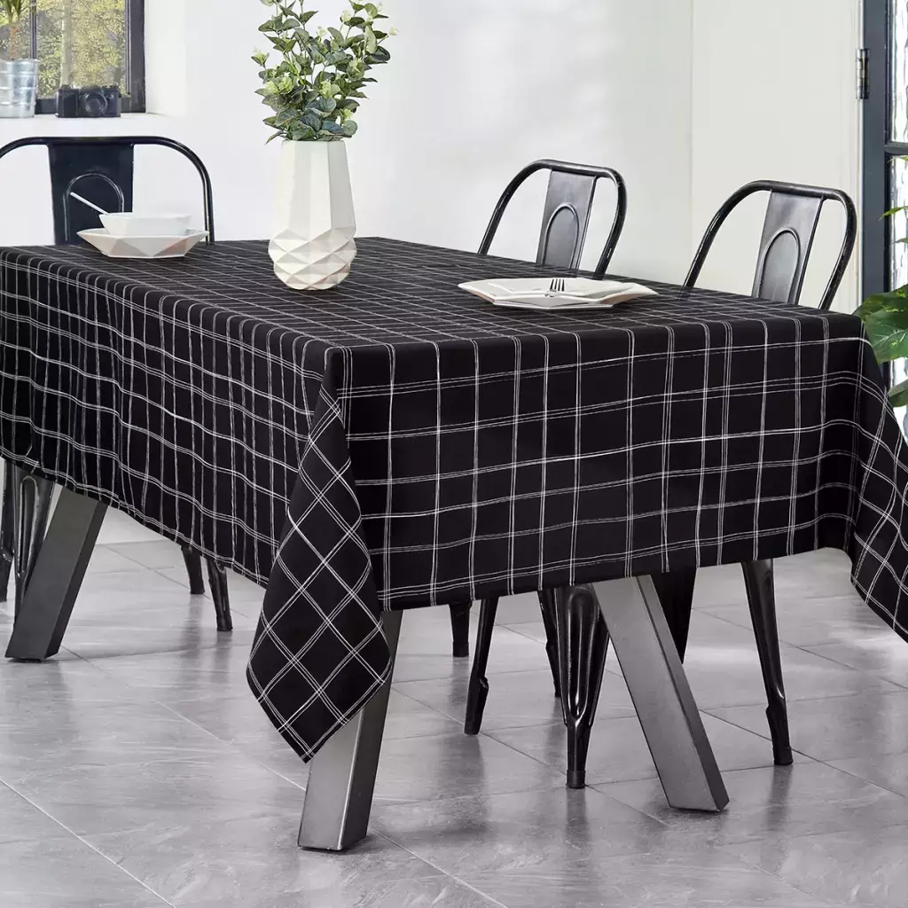 Mantel rectangular 1,50 x 2,50 m – Diseño cuadrillé negro