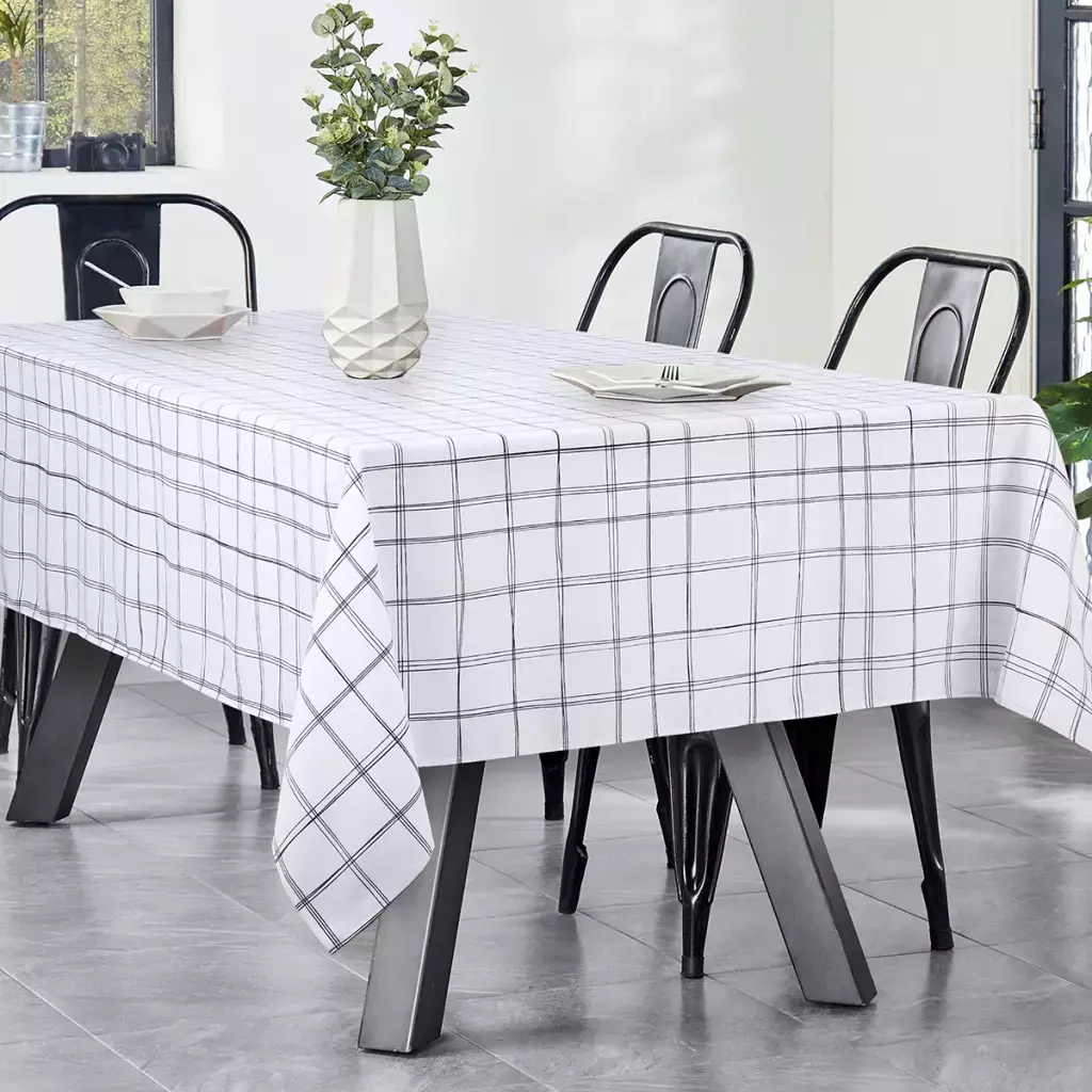 Mantel rectangular 1,50 x 2 m – Diseño cuadrillé blanco