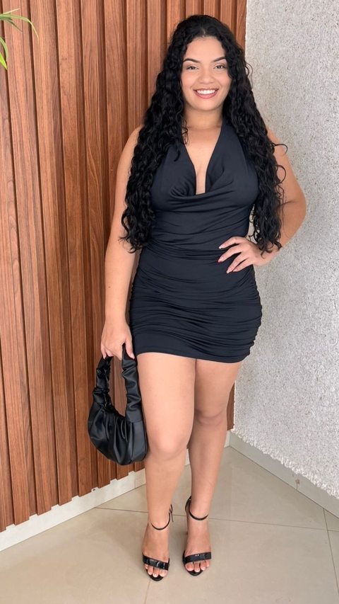 Vestido Curto Grampeado Na Lateral Amarração Pescoço