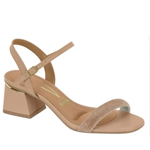Sandália Feminina Salto Baixo Bloco Vizzano Strass