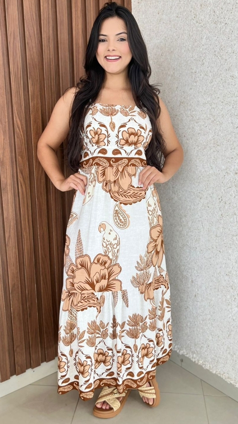 Vestido Longo Estampado De Alça Regulavel Lastex Costa Crisconf