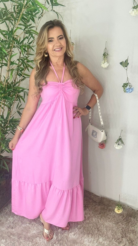 Vestido Longuete Amarreção No Pescoço Lastex Costa Crisconf