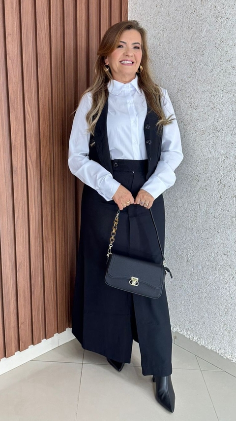 Conjunto Tecido Marante Colete Saia Midi Fenda Frontal