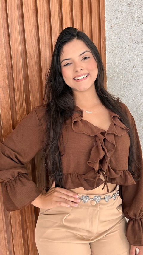 Bata Manga Longa Babados Amarração Frontal