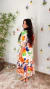 Vestido Longo Estampado Mangas Amplas Decote V Crisconf - comprar online