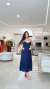 Vestido Midi Poá Alça Regulavel Botões Lastex Costa
