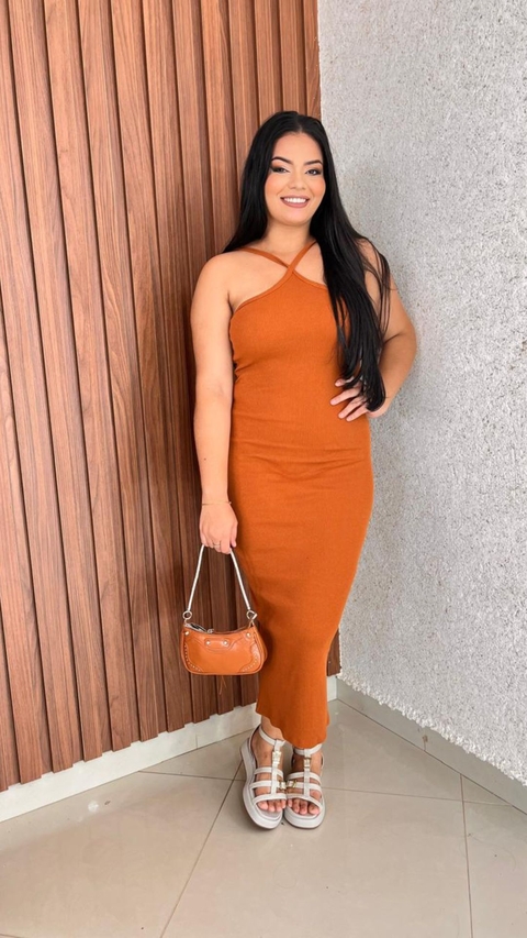 Vestido Midi Canelado Costa Nua Com Bojo Crisconf