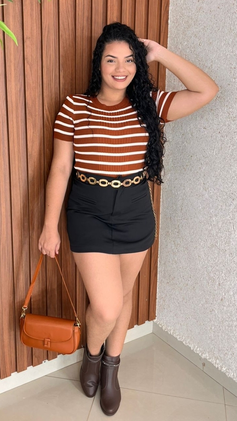 Blusa Modal Listrada Manga Curta Gola Redonda Crisconf