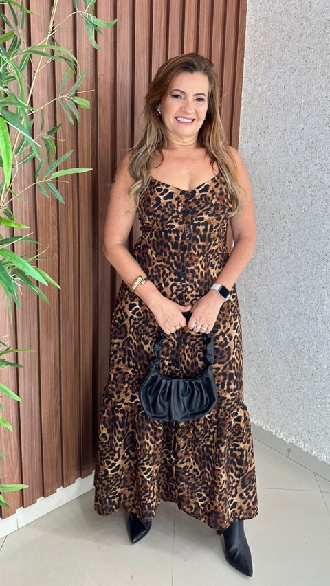 Vestido Tecido Animal Print Alça Fecjo Em Botões Crisconf