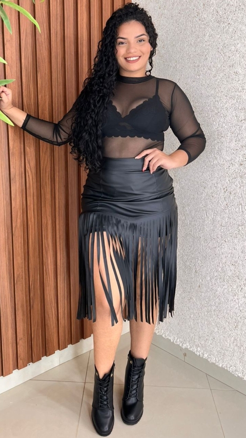 Saia Courino Com Franja Fecho Ziper Crisconf