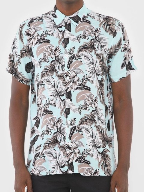 CAMISA M/C FOLHAGEM AZUL