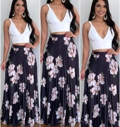 Saia longa plissada floral