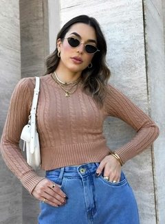Imagem do Cropped tricot modal trançado manga longa