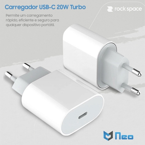 Carregador de Viagem USB-C 20W PD T18 Rock