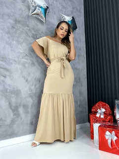 Vestido Longo Babado Nude