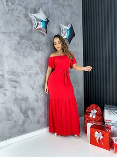 Vestido Longo Babado Vermelho