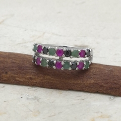 Anel em prata com rubi, safira e esmeralda 0103840A0160 - MiaTribo | Joias em prata e pedras naturais com design exclusivo | MiaTribo