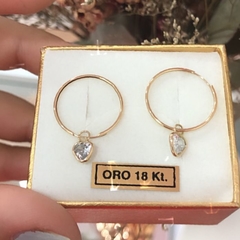 Aros Argollitas con dije corazón con cubic oro 18kts tamaño : 18 mm