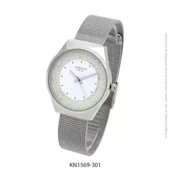 Reloj knock out KN1569-301 malla de metal tejido Plateado con glitter para dama - comprar online