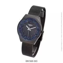 Reloj knock out 1569-303 malla de metal tejido negro con glitter para dama - comprar online