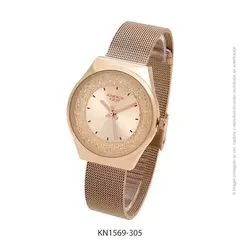 Reloj knock out KN1569-305 malla de metal tejido rose con glitter para dama - comprar online