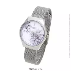 Reloj knock out KN1569-310 malla de metal tejido Plateado fondo floreado para dama - comprar online