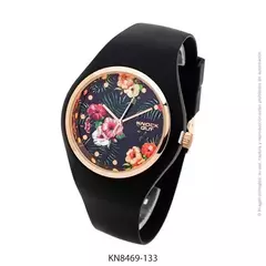 Reloj knock out KN8469-133 malla de caucho negro floreado para dama - comprar online