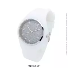 Reloj Knock Out KN8469-611 Malla de caucho blanco con glitter para dama