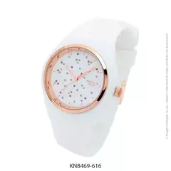 Reloj Knock Out KN8469-616 Malla de caucho blanco con glitter para dama