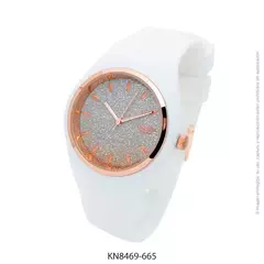Reloj Knock Out KN8469-665 Malla de caucho blanco con glitter para dama