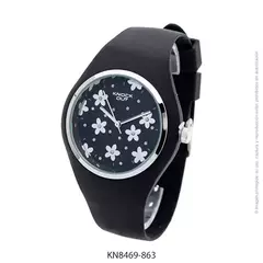 Reloj Knock Out KN8469-863 Malla de caucho negro fondo floreado para dama - comprar online
