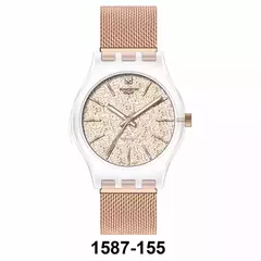 Reloj knock out KN1587-155 malla de metal tejido rose con glitter para dama - comprar online