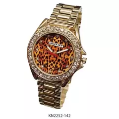 Reloj Knock Out KN2252-142 malla de metal dorado y animal print con cubics para dama - comprar online