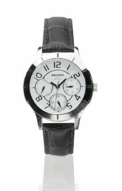 Reloj Okusai OKD0062-CRL-7B Malla de Cuero negro sumergible multicalendario para dama - comprar online
