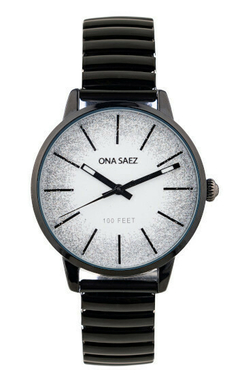 RELOJ ONA SAEZ ROMA MALLA ELASTIZABLE NEGRO CON GLITTER PARA DAMA - comprar online
