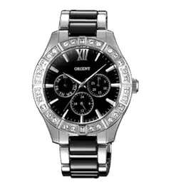 Reloj Orient FSW01003B0 malla de acero plateado y negro con cubics para dama - comprar online