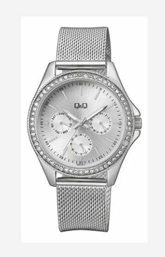 Reloj Q&Q CE01J211Y-1 Malla de metal Tejido plateado multicalendario con cubics Para Dama - comprar online