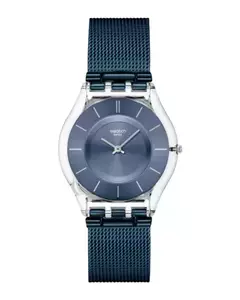 Reloj Swatch Essentials SS08K120M Cool Skies malla de metal tejido celeste para dama - comprar online