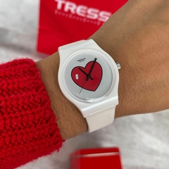 Reloj Tressa Funny-069 malla de silicona Blanco con Corazón de fondo para dama