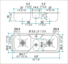 Bacha Pileta Triple 107 x 43,5 x 18 Acero Inoxidable 304 Johnson HYDRA J107 A - comprar online
