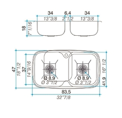 Bacha Pileta Doble 83,5 x 47 x 18 Acero Inoxidable 304 Johnson Zara D84 A - comprar online