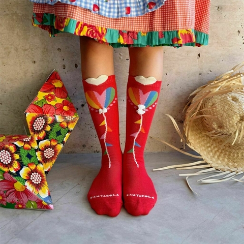 MEIA 3/4 BALÃO COLORIDO VERMELHA - comprar online