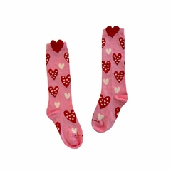 MEIA 3/4 CORAÇÃO ROSA - Ateliê Mari Flor