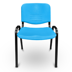 Silla apilable Tex Colores de color turquesa con estructura metálica negra.