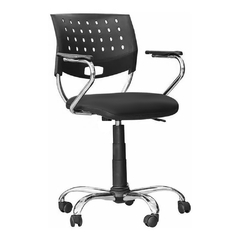silla de escritorio cromada tapiza respaldo plástico color negro