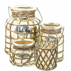 Fanal de vidrio - Silver - con rattan - Varios Tamaños - comprar online