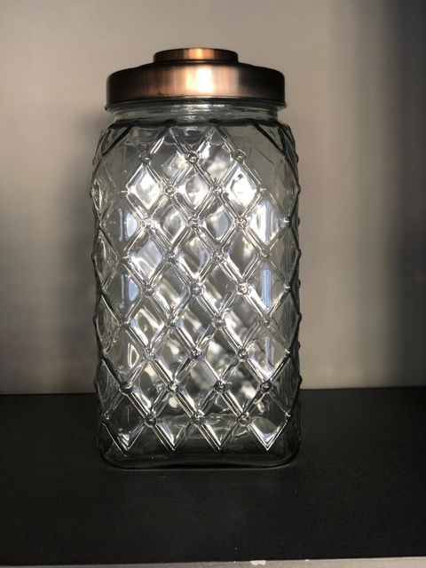 Frasco de Vidrio - Cuadrado Tramado - Tapa Cobre