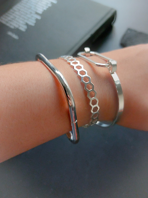 Trio de pulseiras (Quadradas, favos e Rectangle) em prata 925