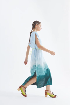 Imagen de Túnica Larga Lino Estampa Olas - Pre Order
