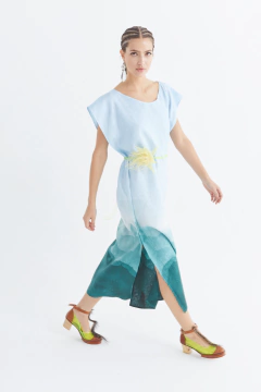 Túnica Larga Lino Estampa Olas - Pre Order - comprar online